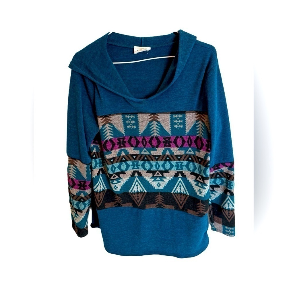 Style Rack Aztec Pattern Blue Purple Hoodie Sweatshirt Size Large